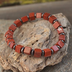 Красный Камень Эластичные браслеты из кубической натуральной красной яшмы и синтетического немагнитного гематита для женщин и мужчин., регулируемый