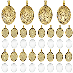 Античное Золото 30шт. овальные оправы для подвесок-кабошонов из сплава, 30 шт. Прозрачные стеклянные кабошоны, античное золото 