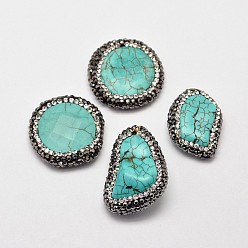 Говлит Бусины и подвески из натурального говлита, окрашенная и подогревом, с чешскими стразами, разнообразные, 18~29x12~25x6~13 мм, отверстие : 1 мм