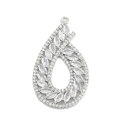 Платина Латунный микропаве кубический цирконий со стеклянными подвесками, без кадмия, без никеля и без свинца, подвески в форме слезы, платина, 37.5x21.5x3.5 мм, отверстие : 1.2 мм