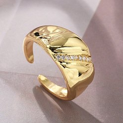 Настоящее золото 18K Кольца-манжеты из латуни с микропаве, прозрачные кубические циркония, без кадмия и без свинца, реальный 18 k позолоченный, 11 мм, внутренний диаметр: регулируемый