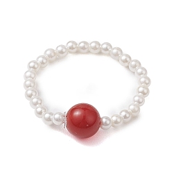 Белый Растягивающиеся кольца из ракушек с жемчужными бусинами, Круглое женское кольцо из натуральных бусин сердолика, белые, внутренний диаметр: 18 мм