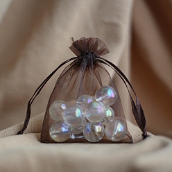 Кокосово-Коричневый Подарочные мешочки из органзы с завязками, мешочки для украшений, свадебная вечеринка рождественские подарочные пакеты, прямоугольные, кокосового коричневый, 9x7 см