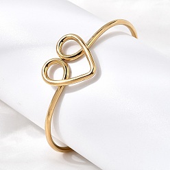 Золотой 304 женские браслеты-манжеты из нержавеющей стали, сердце, золотые, внутренний диаметр: 2-1/2x2-1/8 дюйм (6.2x5.3 см)