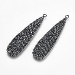 Gunmetal Brass Micro Pave Cubic Zirconia Pendants, teardrop, Black, Gunmetal, 50x13x2mm, Hole: 1.5mm