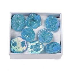 Натуральный Агат Природный агат, жеода, образец минерала из рога изобилия, кластер необработанных кристаллов, Целебный кристалл в подарок для домашнего декора, с бумажной коробкой, 24~36.5x24~31x9~10 мм