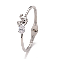 Stainless Steel Color Crystal Rhinestone Squirrel Cuff Bangle, Hinged Open Bangle for Women, Stainless Steel Color, Inner Diameter: 2-1/4 inch(5.65cm)
