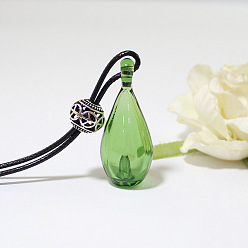 Светло-зеленый Ожерелье с подвеской из стеклянного флакона духов с восковым шнуром для женщин, светло-зеленый, Кулон : 40x16 мм, 17.72 дюйм (45 см)