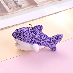 Темно-Фиолетовый Подвески из смолы, кит, с золотой гальванической железной фурнитурой, темно-фиолетовый, 35x62 мм