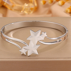Stainless Steel Color 304 Stainless Steel Star Open Hinged Cuff Bangles for Women, Stainless Steel Color, Inner Diameter: 2.36x1.97 inch(6x5cm)