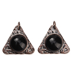Obsidian Natural Obsidian Pendants, Alloy Triangle Bezeled Charms, Red Copper, 30x33.5x10mm, Hole: 6.3mm