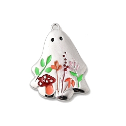 Платина Латунь эмаль подвески, призрак, стойки покрытие, долговечный, без кадмия и без свинца, платина, 25x18.5x2 мм, отверстие : 1.4 мм