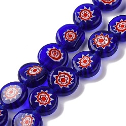 Средно-синий Handmade millefiori lampwork beads strands, плоско-круглые, светло-синий, 10x3.5 мм, отверстие : 0.8 мм, около 38 шт / нитка, 14.65'' (37.2 см)