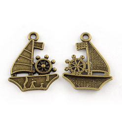 Античная Бронза Сплавочные подвески тибетского стиля, без кадмия и без свинца, парусник, античная бронза, 28x22x2 мм, Отверстие : 2 мм , около 574 шт / 1000 г