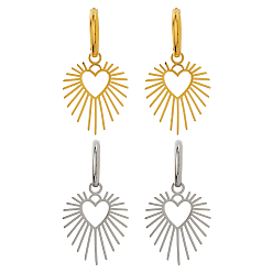 Золотой & Цвет Нержавеющей Стали 2пары 2 цвета 304 серьги-кольца из нержавеющей стали, сердце, золотые и нержавеющая сталь цвет, 42x22.5 мм, 1 пара / цвет