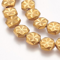 с Золотистым Покрытием Гальванические немагнитная синтетический гематит бисер пряди, класс АА, шестиугольник с цветком, с золотым покрытием, 9x8x2.5~3 мм, отверстие : 1 мм, около 40 шт / нитка, 15.7 дюйм (40 см)