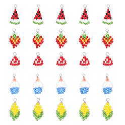(52) Непрозрачная лаванда 30 шт 5 стили стеклянные бусины с покрытием из запекаемой краски подвески, с экологически чистой медной проволокой, клубника и кукуруза и торт, разноцветные, 23~30x12.5~16x3~3.4 мм, отверстие : 2~3 мм, 6 шт / стиль