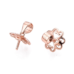 Розовое Золото 925 шкентель стерлингового серебра поручительств, с печатью s925, за половину пробурено бисера, цветок, розовое золото , 7.5x8x1 мм, отверстие : 3x3.5 мм, штифты : 0.8 мм