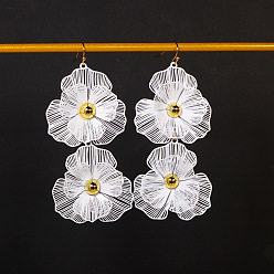 Белый Серьги-подвески из сплава с полыми цветами, золотые, белые, 90x40 мм