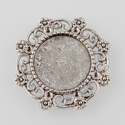 Античное Серебро Тибетский стиль серебра антиквариата настройки цветка сплава лоток кабошон, без кадмия и без свинца, лоток: 15 мм, подходит для 1 мм горный хрусталь, 27x25x2 мм, о 294 шт / 1000 г