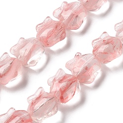 Salmon Inner Flower Handmade Lampwork Beads Strands, Apple, Salmon, 15.5x15x9mm, Hole: 1.2mm, about 24pcs/strand, 13.39 inch(34cm)