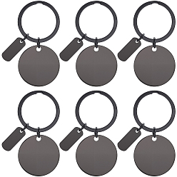 Черный 20шт 201 брелок-подвеска из нержавеющей стали, плоско-круглые, чёрные, 62 мм длиной, Кольцо: 30x2 mm, 24.5 мм внутренним диаметром, Прямоугольник: 28.5x8x1.5 мм, плоско-круглые: 33.5x30x1 mm, 20 шт / комплект