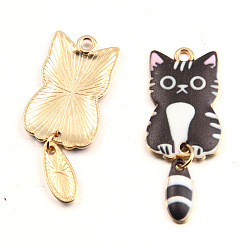 Черный Подвески из эмалевого сплава с покрытием из легкого золота, кошачье очарование, чёрные, 38x16 мм