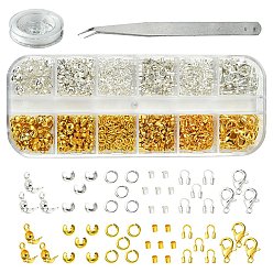 Golden & Silver Brass and Iron Beeds with Strong Stretchy Beading Elastic Thread and Iron Beading Tweezers, Golden & Silver, 2~12x2~6x0.15~3mm, Hole: 1.5mm