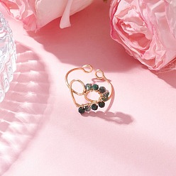 Мосс Агат Кольца-манжеты из натурального мохового агата, сердце, с экологически чистой медной проволокой, 16.5x17 мм, внутренний диаметр: 20 мм