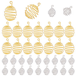 Platinum & Golden 50Pcs 2 Colors Iron Wire Spiral Bead Cage Pendants, Square Charms, Platinum & Golden, 20.5~40x14.5~24.5x14.5~24.5mm, Hole: 2.8~4.2x2.2~3mm, 25pcs/style