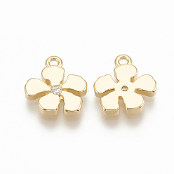 Real 18K Gold Plated Brass Micro Pave Cubic Zirconia Charms, Flower, Nickel Free, Real 18K Gold Plated, 10.5x9.5x1.5mm, Hole: 1mm