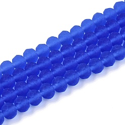 Синий Прозрачные стеклянные бусины, граненые, матовые, рондель, синие, 6x4.5 мм, отверстие : 1.4 мм, около 80~85 шт / нитка, 38~40 см
