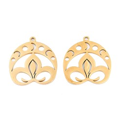 Настоящее золото 18K 304 подвески из нержавеющей стали, талисман лотоса с фазами луны, ионное покрытие (ip), реальный 18 k позолоченный, 26.5x25x1.5 мм, отверстие : 1.8 мм