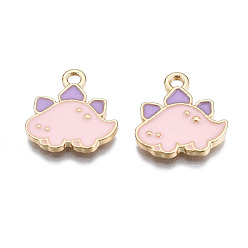 Pink Подвески из сплава , с эмалью, без кадмия и без свинца, золотой свет, динозавр, розовые, 15x15x1.5 мм, отверстие : 1.8 мм