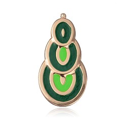 Green Light Gold Plated Iron Enamel Pendants, Teardrop Big Pendants, Green, 66.5x33x1.5mm, Hole: 1mm