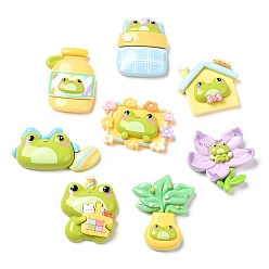 Mixed Color Spring Theme Opaque Resin Cabochons, for Jewelry Making, Frog & Flower & Bottle, Mixed Shapes, Mixed Color, 32.5~53.5x36.5~62x12~13mm