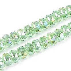 Бледно-Зеленый Стеклянные бусины с гальваническим покрытием , рондель, граненые, AB покрытием, бледно-зеленый, 7~8x4.5~5 мм, отверстие : 1.2~1.4 мм, около 79~81 шт / нитка, 15.35~15.94'' (39~40.5 см)