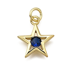 Настоящее золото 18K Латунные микро проложить кубического циркония подвески, звезда, долговечный, без свинца и без кадмия, стойки покрытие, с целью перехода в кольце, реальный 18 k позолоченный, 15x13x3 мм, отверстие : 3.5 мм