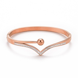 Розовое Золото Браслет с кристаллами и стразами, ионное покрытие (ip) 304 ювелирные изделия из нержавеющей стали для женщин, розовое золото , внутренний диаметр: 1-7/8x2-3/8 дюйм (4.8x5.9 см)