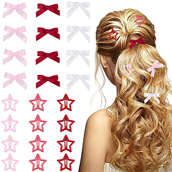(52) Непрозрачная лаванда 12шт. заколки-звездочки из железа, с 12шт. бантами из полиэстера и кожи аллигатора, разноцветные, 30~33.5x30~43x8~10 мм