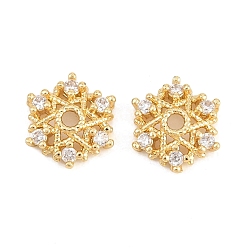 Настоящее золото 18K Рождественские латунные бусины из прозрачного кубического циркония, без кадмия и без свинца, стойки покрытие, долговечный, снежинка, реальный 18 k позолоченный, 8x7x2 мм, отверстие : 1.2 мм