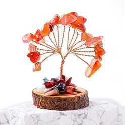 Red Agate Натуральные красные агатовые чипсы дерево жизни украшения, деревянная основа с орнаментом фэн-шуй из медной проволоки, 50~70x30~40 мм