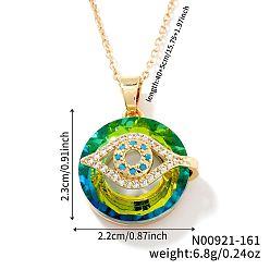 Зеленый Латунные ожерелья со стеклянными подвесками от сглаза, с четким кубического циркония, винтажные счастливые ожерелья для ежедневного ношения, золотые, зелёные, 15.75 дюйм (40 см)