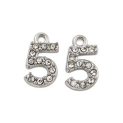 Number 304 подвески из нержавеющей стали, с кристально горный хрусталь, числовые прелести, число, 9x5x1 мм, отверстие : 1 мм
