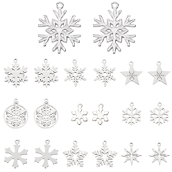 Нержавеющая Сталь Цвет 20 шт. 10 стили 304 и 201 подвески из нержавеющей стали, лазерная резка, снежинка очарование, цвет нержавеющей стали, 12~33x10~26.5x0.5~1.5 мм, отверстие : 1.4~1.5 мм, 2 шт / стиль
