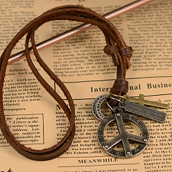 Античное Серебро Знак мира и прямоугольник со словом и кросс регулируемые кожаные сплава кулон ожерелье, античное серебро, 8 дюйм (20.3 см) ~ 16 дюйм (40.6 см)