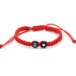 Letter D Бусины из смолы плетеные браслеты из бисера, регулируемые плетеные браслеты из полиэфирного шнура для мужчин и женщин, плоский круглый с буквой и сердцем, Буква D, 6.30~11.81 дюйм (16~30 см)