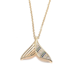 Golden Brass Micro Pave Cubic Zirconia Pendant Necklaces, with 304 Stainless Steel Cable Chains, Fish Tail, Colorful, Golden, 17.91 inch(45.5cm)