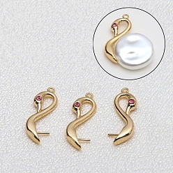 Golden Brass Micro Pave Cerise Cubic Zirconia Head Pins, for Ghost Witch Baroque Pearl Making, Swan, Golden, 28x9mm