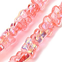 Salmon Transparent Glass Beads Strands, Clover, AB Color Plated, Half Plated, Salmon, 13x11x5mm, Hole: 1mm, about 65pcs/strand, 21.65''(55cm)
